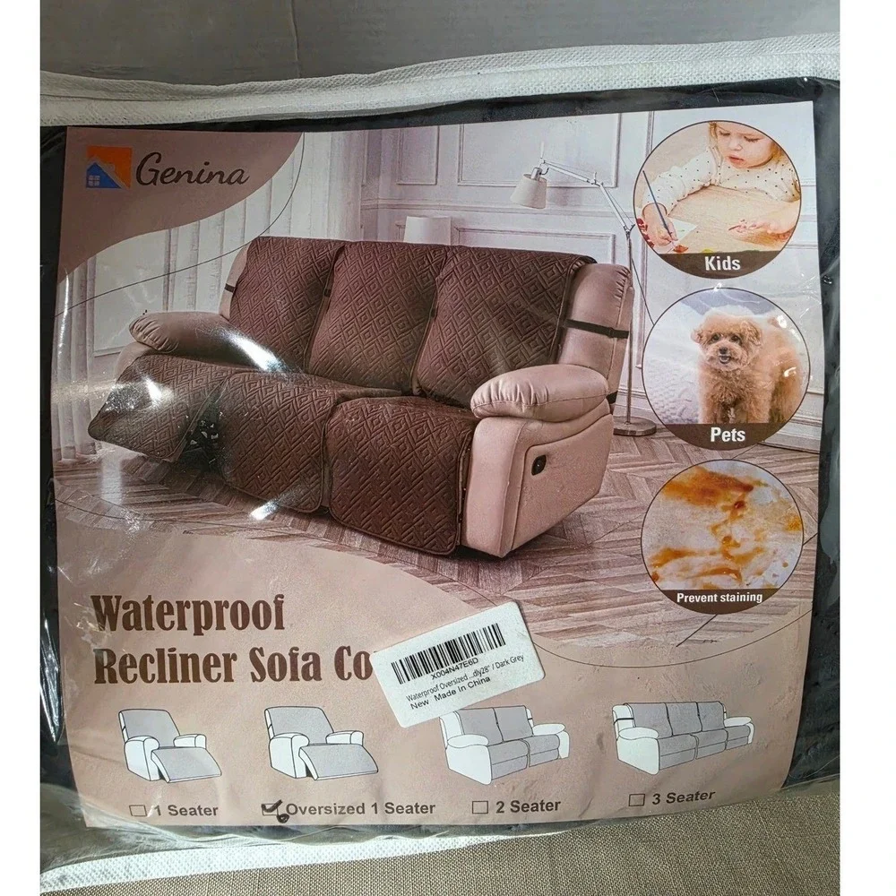 Genina Waterproof Oversized Recliner Sofa Cover Dark Grey 1-Seater Non-Slip New